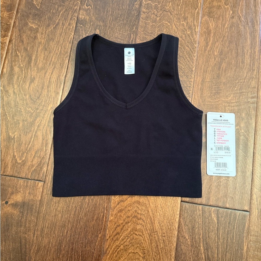 Yogalicious Girl’s Large Ribbed Seamless Highline Tank - Black
